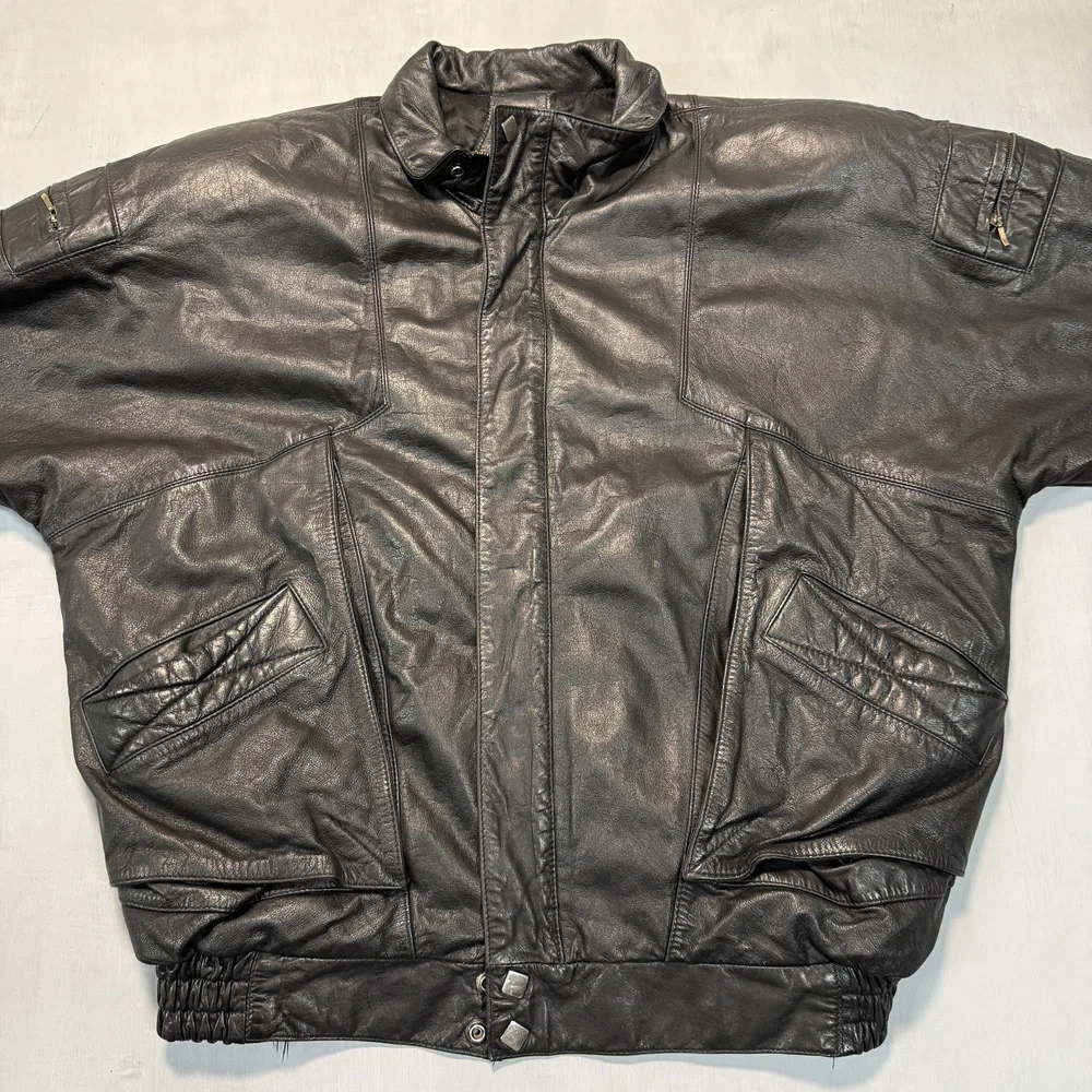 Giorgio Sappini leather bomber jacket 80s Black Size L